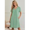 Ekouaer Nightgowns for Women V Neck Sleepshirt Short Sleeve Nightdress Lace Trim Night Gown House Dress with Pockets(Light Green)