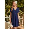 Ekouaer Nightgowns for Women V Neck Sleepshirt Short Sleeve Nightdress Lace Trim Night Gown House Dress with Pockets(Navy Blue)