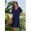 Ekouaer Nightgowns for Women V Neck Sleepshirt Short Sleeve Nightdress Lace Trim Night Gown House Dress with Pockets(Navy Blue)
