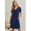 Ekouaer Nightgowns for Women V Neck Sleepshirt Short Sleeve Nightdress Lace Trim Night Gown House Dress with Pockets(Navy Blue)