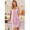 Ekouaer Nightgowns for Women V Neck Sleepshirt Short Sleeve Nightdress Lace Trim Night Gown House Dress with Pockets(Pink Floral)