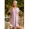 Ekouaer Nightgowns for Women V Neck Sleepshirt Short Sleeve Nightdress Lace Trim Night Gown House Dress with Pockets(Pink Floral)