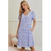 Ekouaer Nightgowns for Women V Neck Sleepshirt Short Sleeve Nightdress Lace Trim Night Gown House Dress with Pockets(Purple Dots)
