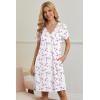 Ekouaer Nightgowns for Women V Neck Sleepshirt Short Sleeve Nightdress Lace Trim Night Gown House Dress with Pockets(Purple Floral)