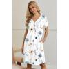 Ekouaer Nightgowns for Women V Neck Sleepshirt Short Sleeve Nightdress Lace Trim Night Gown House Dress with Pockets(White Flowers)