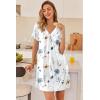Ekouaer Nightgowns for Women V Neck Sleepshirt Short Sleeve Nightdress Lace Trim Night Gown House Dress with Pockets(White Flowers)