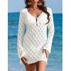 Ekouaer Swimsuit Coverup for Women Crochet Beach Cover Up Hollow Out Long Sleeve Cover Ups 2026 Summer Vacation Outfits(1-white)