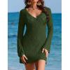 Ekouaer Swimsuit Coverup for Women Crochet Beach Cover Up Hollow Out Long Sleeve Cover Ups 2026 Summer Vacation Outfits(Army Green)