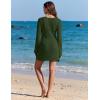 Ekouaer Swimsuit Coverup for Women Crochet Beach Cover Up Hollow Out Long Sleeve Cover Ups 2026 Summer Vacation Outfits(Army Green)