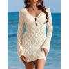 Ekouaer Swimsuit Coverup for Women Crochet Beach Cover Up Hollow Out Long Sleeve Cover Ups 2026 Summer Vacation Outfits(Beige)