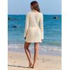 Ekouaer Swimsuit Coverup for Women Crochet Beach Cover Up Hollow Out Long Sleeve Cover Ups 2026 Summer Vacation Outfits(Beige)
