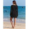 Ekouaer Swimsuit Coverup for Women Crochet Beach Cover Up Hollow Out Long Sleeve Cover Ups 2026 Summer Vacation Outfits(Black)