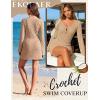 Ekouaer Swimsuit Coverup for Women Crochet Beach Cover Up Hollow Out Long Sleeve Cover Ups 2026 Summer Vacation Outfits(Khaki)