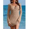 Ekouaer Swimsuit Coverup for Women Crochet Beach Cover Up Hollow Out Long Sleeve Cover Ups 2026 Summer Vacation Outfits(Khaki)