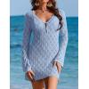 Ekouaer Swimsuit Coverup for Women Crochet Beach Cover Up Hollow Out Long Sleeve Cover Ups 2026 Summer Vacation Outfits(Light Blue)