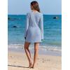 Ekouaer Swimsuit Coverup for Women Crochet Beach Cover Up Hollow Out Long Sleeve Cover Ups 2026 Summer Vacation Outfits(Light Blue)