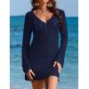 Ekouaer Swimsuit Coverup for Women Crochet Beach Cover Up Hollow Out Long Sleeve Cover Ups 2026 Summer Vacation Outfits(Navy)