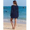 Ekouaer Swimsuit Coverup for Women Crochet Beach Cover Up Hollow Out Long Sleeve Cover Ups 2026 Summer Vacation Outfits(Navy)