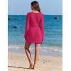Ekouaer Swimsuit Coverup for Women Crochet Beach Cover Up Hollow Out Long Sleeve Cover Ups 2026 Summer Vacation Outfits(Rose Red)