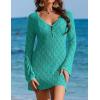 Ekouaer Swimsuit Coverup for Women Crochet Beach Cover Up Hollow Out Long Sleeve Cover Ups 2026 Summer Vacation Outfits(Turquoise)