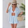 Ekouaer Two Piece Sets for Women Summer Y2K Shirt and Shorts Beach Vacation Cruise Outfits Travel Sweatsuits Lounge Set(Blue White Stripe)
