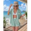 Ekouaer Two Piece Sets for Women Summer Y2K Shirt and Shorts Beach Vacation Cruise Outfits Travel Sweatsuits Lounge Set(Green White Plaid)