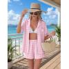 Ekouaer Two Piece Sets for Women Summer Y2K Shirt and Shorts Beach Vacation Cruise Outfits Travel Sweatsuits Lounge Set(Pink White Plaid)