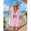 Ekouaer Two Piece Sets for Women Summer Y2K Shirt and Shorts Beach Vacation Cruise Outfits Travel Sweatsuits Lounge Set(Pink White Stripe)