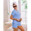 Ekouaer Viscose from Bamboo Women Pajama Sets Button Up Cooling Pjs Short Sleeve Ruffle Sleepwear 2 Piece Lounge Shorts Set(Blue)