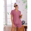 Ekouaer Viscose from Bamboo Women Pajama Sets Button Up Cooling Pjs Short Sleeve Ruffle Sleepwear 2 Piece Lounge Shorts Set(Dark Pink)