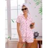Ekouaer Viscose from Bamboo Women Pajama Sets Button Up Cooling Pjs Short Sleeve Ruffle Sleepwear 2 Piece Lounge Shorts Set(Pink Cherry)