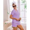 Ekouaer Viscose from Bamboo Women Pajama Sets Button Up Cooling Pjs Short Sleeve Ruffle Sleepwear 2 Piece Lounge Shorts Set(Purple)