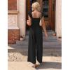 Ekouaer Womens Casual Jumpsuits Summer Boho Outfits Printed Smocked Wide Leg Vacation Jumper With Pockets S-XXL(Black)