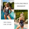Ekouaer Women’s One Piece Swimsuits Square Neck Tummy Control Bathing Suit with Adjustable Ruffled Straps Swimwear(Black Abstract)