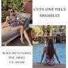 Ekouaer Women’s One Piece Swimsuits Square Neck Tummy Control Bathing Suit with Adjustable Ruffled Straps Swimwear(Black Multi Floral)