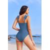 Ekouaer Women’s One Piece Swimsuits Square Neck Tummy Control Bathing Suit with Adjustable Ruffled Straps Swimwear(Dusty Blue)