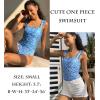 Ekouaer Women’s One Piece Swimsuits Square Neck Tummy Control Bathing Suit with Adjustable Ruffled Straps Swimwear(Light Blue Floral)