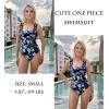 Ekouaer Women’s One Piece Swimsuits Square Neck Tummy Control Bathing Suit with Adjustable Ruffled Straps Swimwear(Navy Floral)