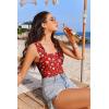 Ekouaer Women’s One Piece Swimsuits Square Neck Tummy Control Bathing Suit with Adjustable Ruffled Straps Swimwear(Red Floral)