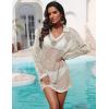 Ekouaer Womens Swimsuit Cover Ups Crochet Swim Coverup Knit Bathing Suit Knit Beach Vacation Outfits Swimwear(Beige)