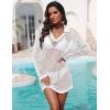 Ekouaer Womens Swimsuit Cover Ups Crochet Swim Coverup Knit Bathing Suit Knit Beach Vacation Outfits Swimwear(C White)