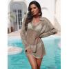 Ekouaer Womens Swimsuit Cover Ups Crochet Swim Coverup Knit Bathing Suit Knit Beach Vacation Outfits Swimwear(Khaki)