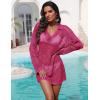 Ekouaer Womens Swimsuit Cover Ups Crochet Swim Coverup Knit Bathing Suit Knit Beach Vacation Outfits Swimwear(Rose Red)