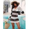 Ekouaer Womens Swimsuit Cover Ups Crochet Swim Coverup Knit Bathing Suit Knit Beach Vacation Outfits Swimwear(Stripe Black and White)