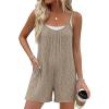 Ekouaer Womens Summer Casual Rompers 2026 Loose Sleeveless Overalls Adjustable Shorts Jumpsuits with Pockets Outfits(Khaki)