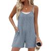 Ekouaer Womens Summer Casual Rompers 2026 Loose Sleeveless Overalls Adjustable Shorts Jumpsuits with Pockets Outfits(Light Blue)