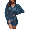 Ekouaer Womens Swimsuit Cover Ups Crochet Swim Coverup Knit Bathing Suit Knit Beach Vacation Outfits Swimwear(D Blue-green)