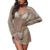 Ekouaer Womens Swimsuit Cover Ups Crochet Swim Coverup Knit Bathing Suit Knit Beach Vacation Outfits Swimwear(Khaki)