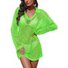 Ekouaer Womens Swimsuit Cover Ups Crochet Swim Coverup Knit Bathing Suit Knit Beach Vacation Outfits Swimwear(Lemon Green)