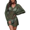 Ekouaer Womens Swimsuit Cover Ups Crochet Swim Coverup Knit Bathing Suit Knit Beach Vacation Outfits Swimwear(Military Green)